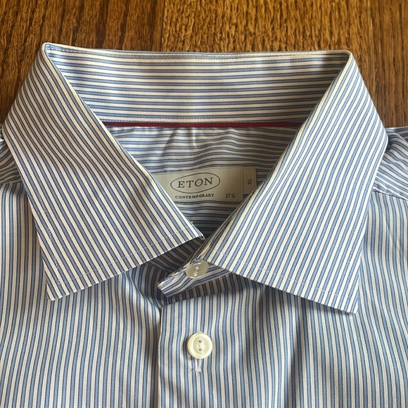 Eton Blue and White Long Sleeve Dress Shirt, XL(17.5) - Picture 4 of 9